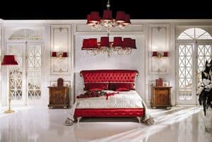 1060, Double bed with upholstered headboard, carved solid wood, for bedrooms style