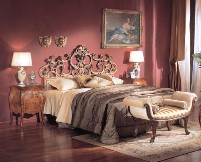 3245 BED, Luxury classic bed, hand carved, silver leaf