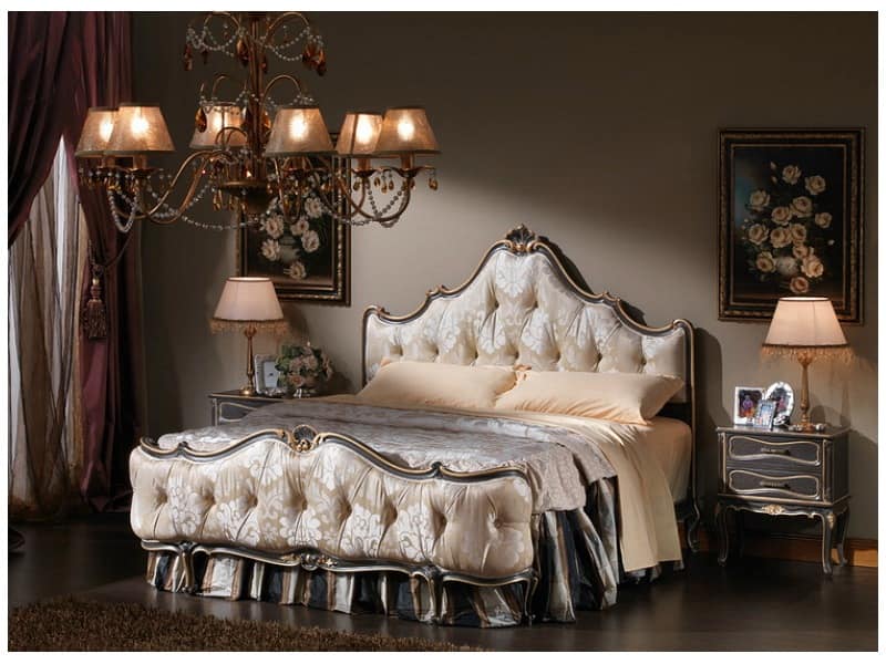 3465 BED, Bed in classic style, tufted footboard and headboard