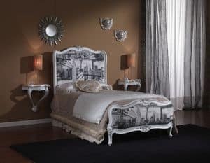 3615 SMALL BED LUIGI XV, Classic single bed, finish in silver leaf