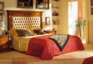 3662, Double bed, upholstered headboard, tufted, for classic bedrooms