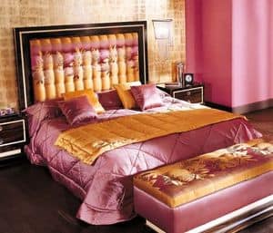 941, Double bed, upholstered headboard, for bedrooms in classic style