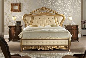 Achilea bed, Bed covered in gold leaf, with a tufted headboard