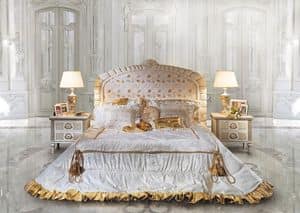 Ambra, Classic Bed and bedside, headboard with floral decorations