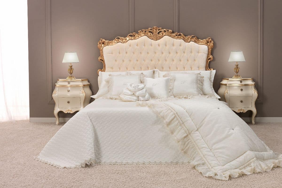 Angela bed, Classic double bed with upholstered headboard tufted finish