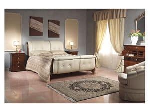 Art. 2036 bed, Bed with leather headboard and feetboard, for hotel bedrooms