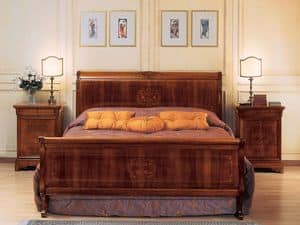 Art. 294/279 '800 Francese Luigi Filippo, Bed sumptuously decorated with marquetry, for luxury rooms