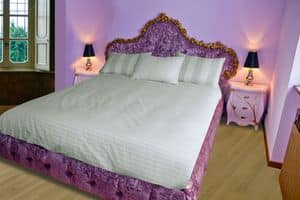 Bed Grace B, Bed with headboard, footboard and headboard in quilted velvet