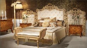 Art. 350, Luxurious bed, upholstered headboard tufted, hand carved