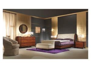 Art 509 Bed, Solid rosewood bed, leather headboard, classical style