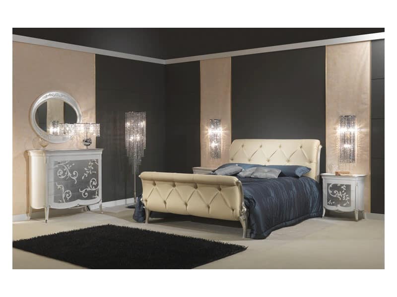Art 610 Bed, Sumptuously decorated bed, in leather, for classic bedrooms