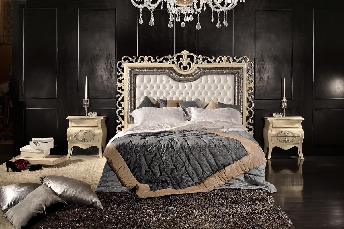 Art. 804, Bed with headboard carved and quilted, in classic style