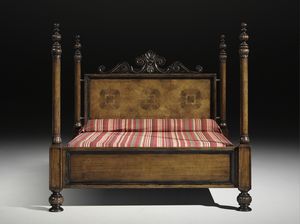 Art. C14 bed, Bed with four columns, and floral decorations