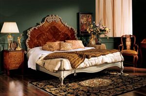 Barocco bed 796, Double bed with headboard made of inlaid wood, classic style