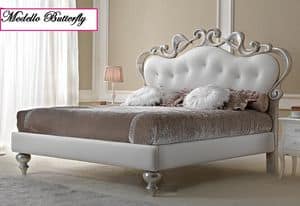 Butterfly Bed, Upholstered double bed, with silver leaf decorations