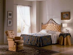 Cimabue bed, Carved bed, quilted, gold leaf, for classic bedrooms