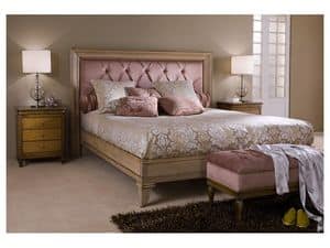 Classical bedroom Luxe - bed, Double bed made of solid wood, quilted headboard