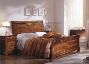 D 706, Bed in cherry, with inlays, veneered with elm