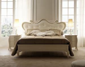 Eros 6080 bed, Bed in tulipier wood, headboard upholstered in leather, with a contemporary classic style