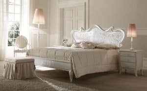 Florian 6081 letto, Bed decorated with hand-painted pearl, for bedrooms in classic style