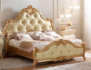 Giotto Letto, Double bed in carved wood, quilted, classic