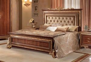 Giotto upholstered bed, Walnut bed with headboard tufted, royal style