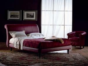 Giotto, Hand finished bed, covered in leather, for bedroom