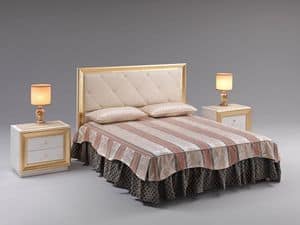 Jolie bed, Bed with upholstered headboard, upholstered in faux leather, for prestigious rooms