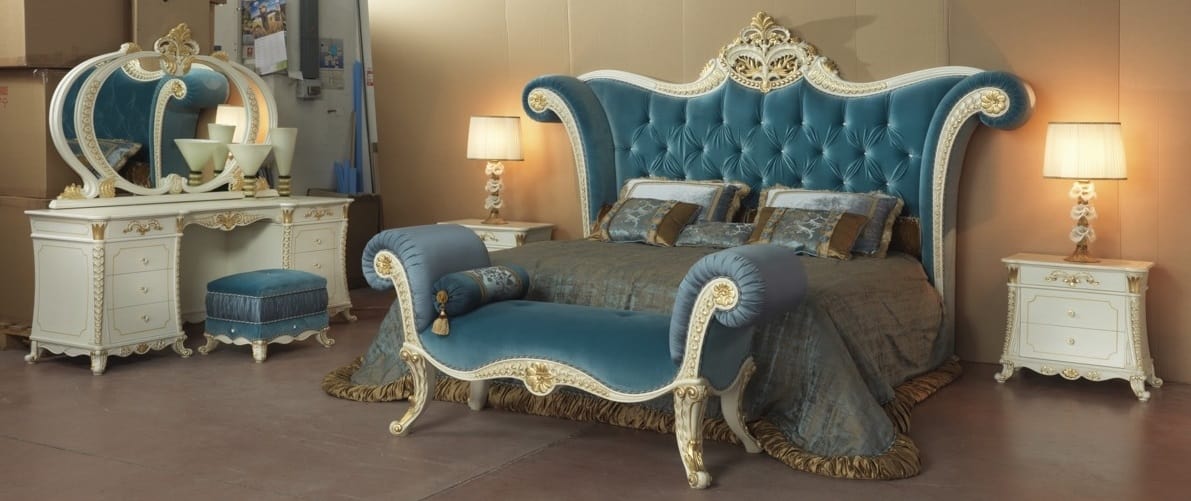 Bed 3131, Classic bed with velvet headboard