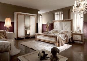 Raffaello bed, Luxurious bed, with padded or wooden headboard, painted with shiny pearl effect