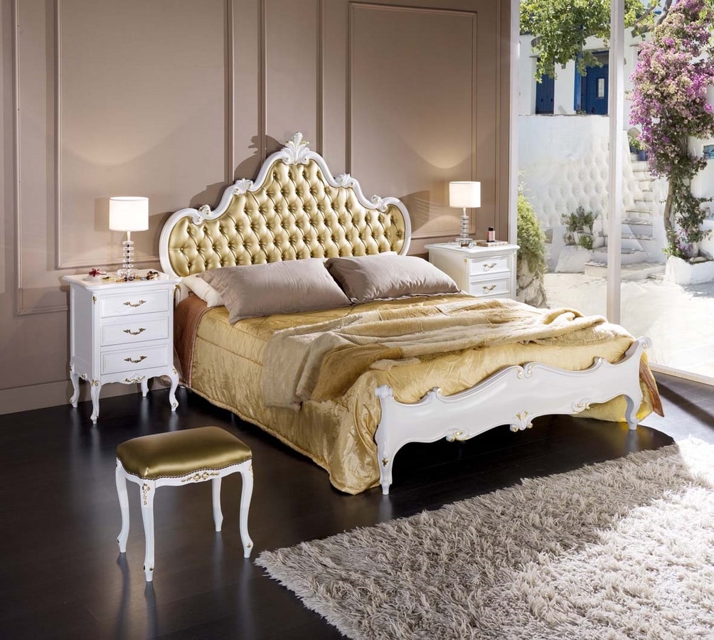 Regency bed, Wooden bed, with upholstered headboard
