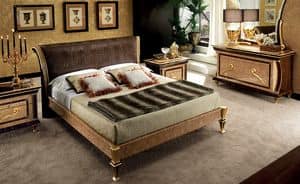 Rossini upholstered bed, Bed with headboard upholstered in faux leather crocodile