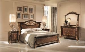 Sinfonia bed, Solid wood bed, with silk-screened surfaces