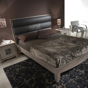 ST 715, Ash wood and leather bed, with embroidered insert