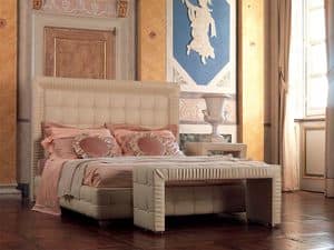 Tiepolo bed, Wooden bed decorated by hand, edge pleated