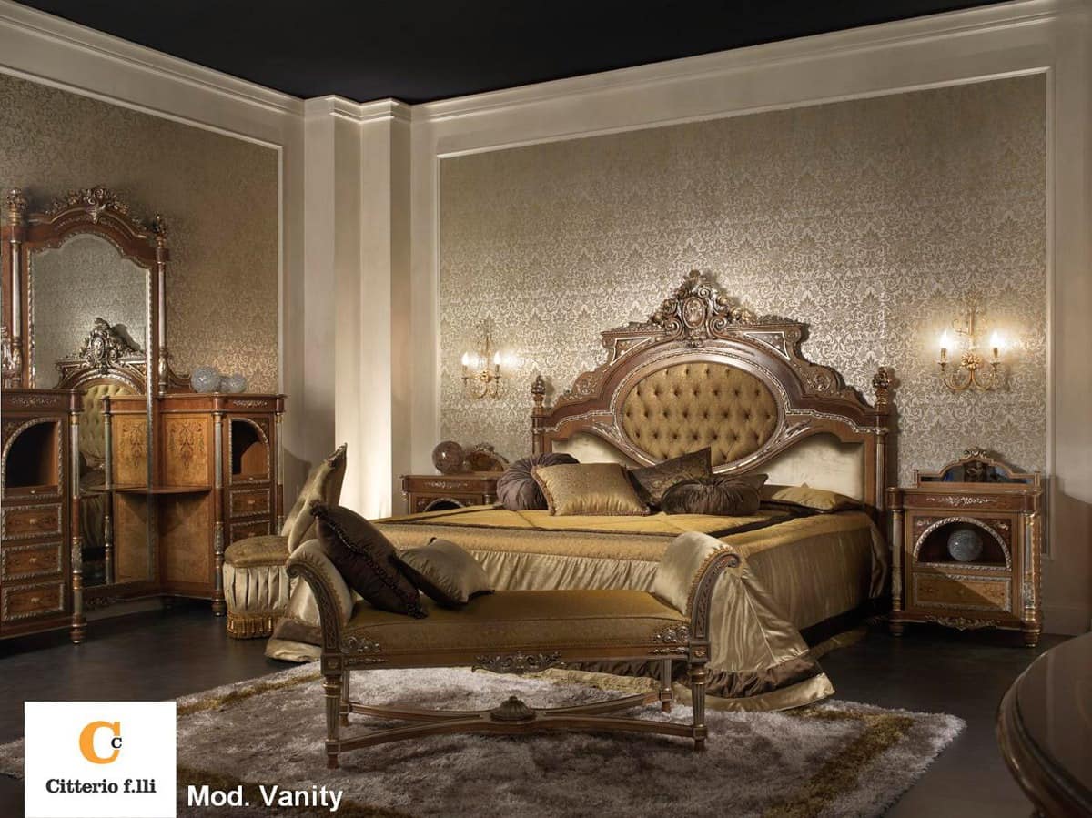 Classic luxury bedroom, solid wood double bed | IDFdesign