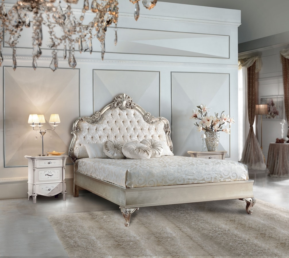 Vivaldi Art. 503 - 504, Classic style bed with silver finish
