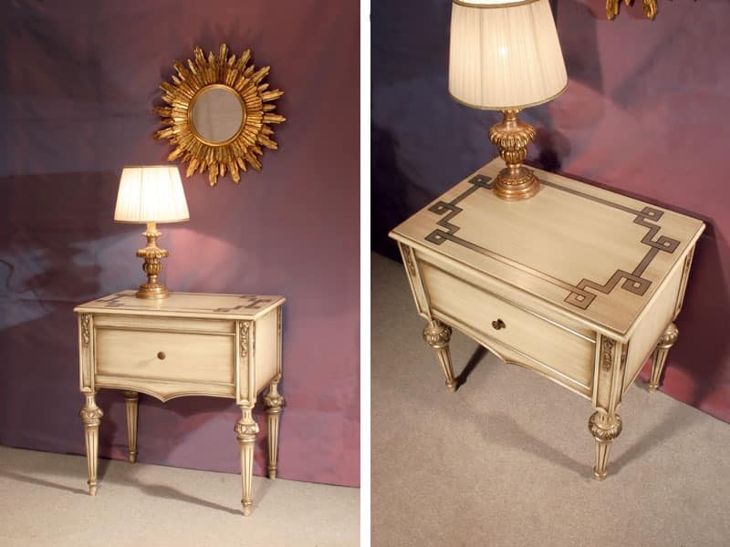 Art. 1340, Wooden inlaid bedside table, for classic hotel