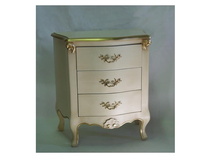 Art. 1786 ivory, Wooden nightstand, finishing in ivory and gold, for hotels