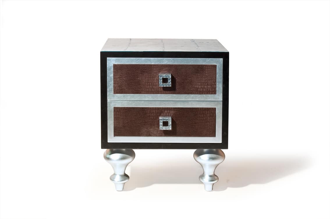 Art. 2238 Roxanne, Nightstand with leather drawers and Swarovski decorations