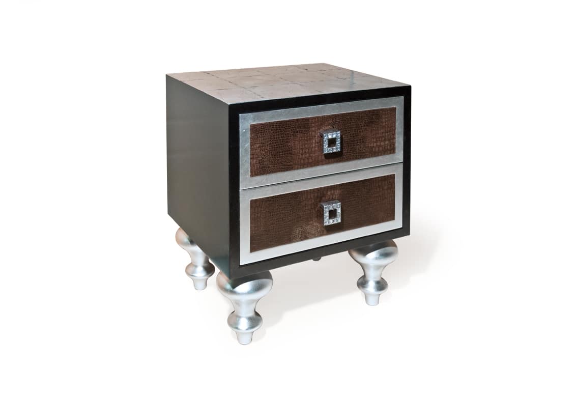 Art. 2238 Roxanne, Nightstand with leather drawers and Swarovski decorations