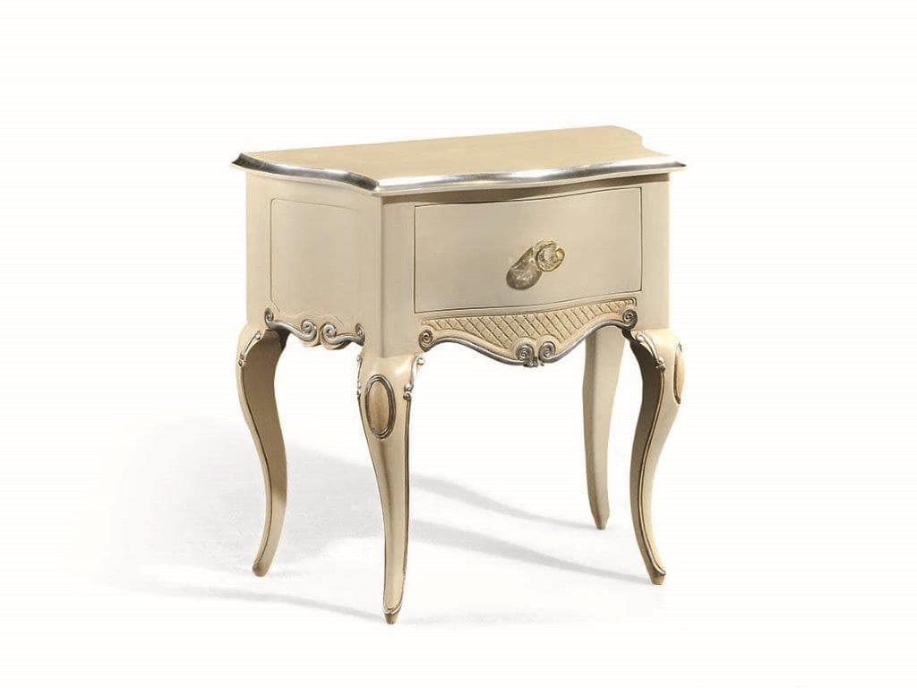 Art. 721, Bedside table with silver leaf finish, with 1 drawer