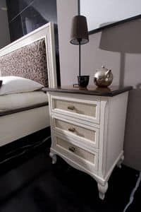 Art. H021 BEDSIDE TABLE, Bedside table with 3 drawers, with decorations in straw Vienna