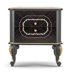 Bedside table 25-1061, Bedside table with classic design, ebony finish and marble top