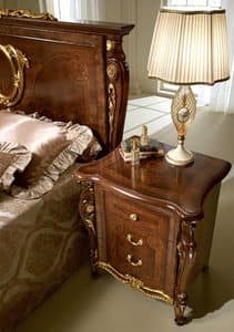 Donatello nightstand, Luxury classic bedside table, in carved wood, for bedroom