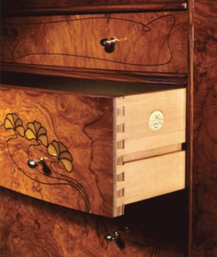 Flory bedside table, Bedside table with removable top, gold leaf decorations