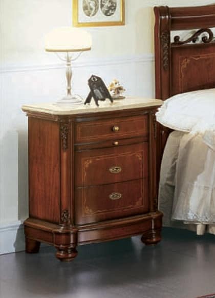 Gardenia bedside table, Bedside table with curved front, in luxurious classical style
