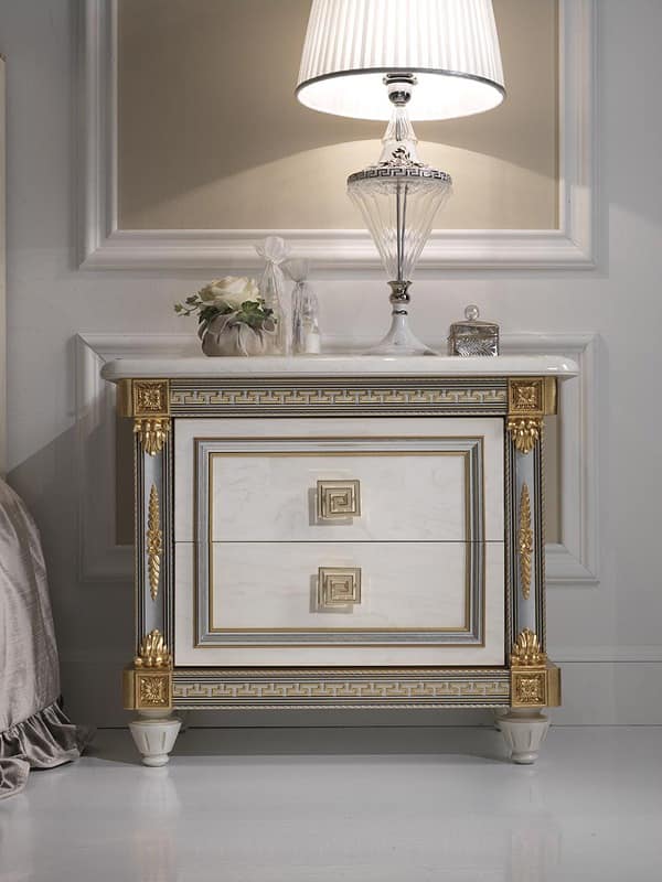 Liberty nightstand, Luxury nightstand in wood, with a classical style, for hotels and prestigious rooms
