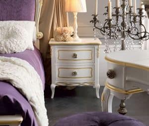 Live 5301 nightstand, Wooden bedside table, decorated by hand, with a classic design