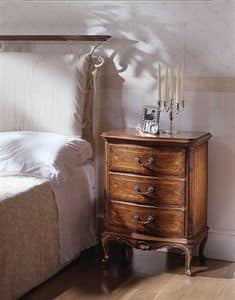 M 707, Classic bedside table in carved walnut, with 3 drawers